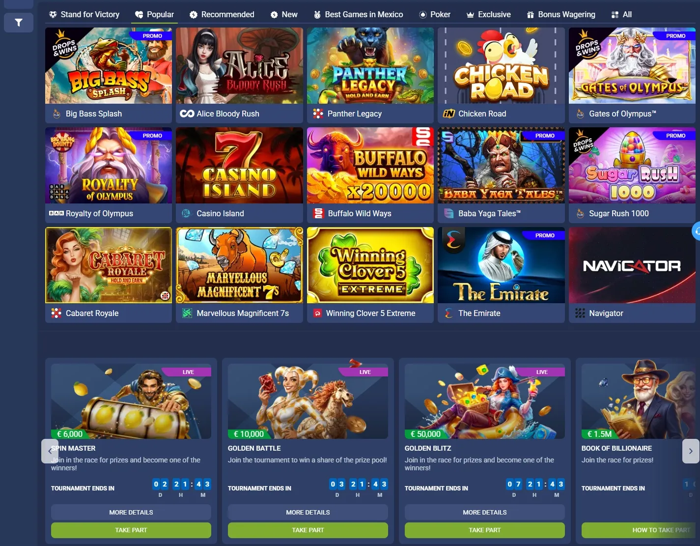 1xBet Casino game lobby screenshot