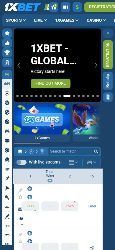 1xBet Casino mobile screenshot