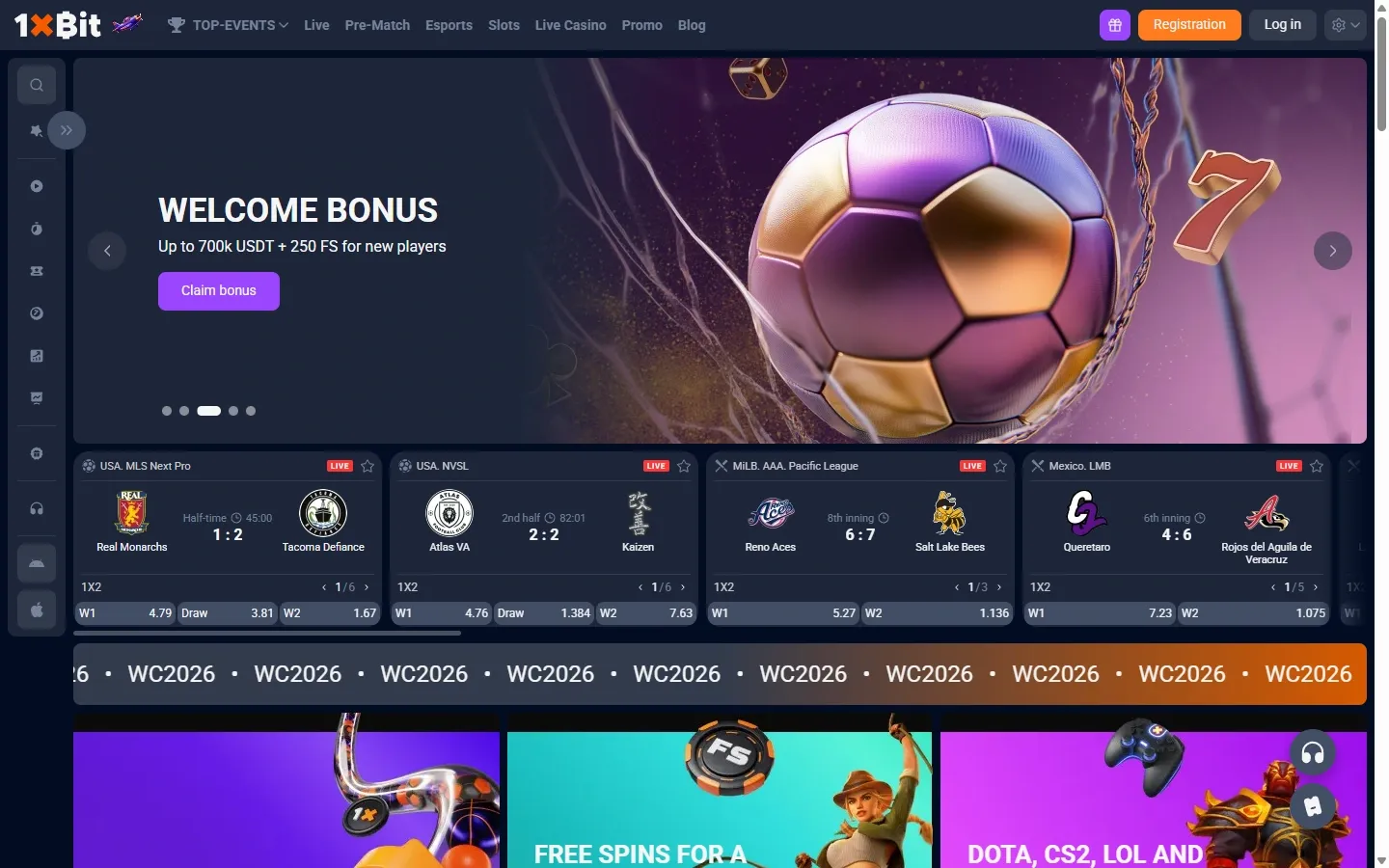 1xBit Casino homepage screenshot