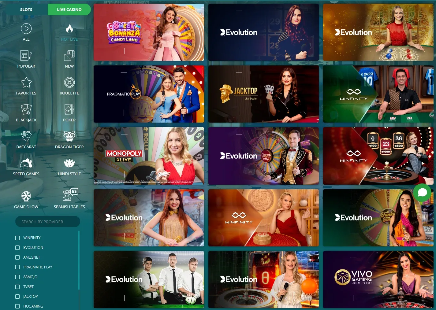 22Bet Casino game lobby screenshot