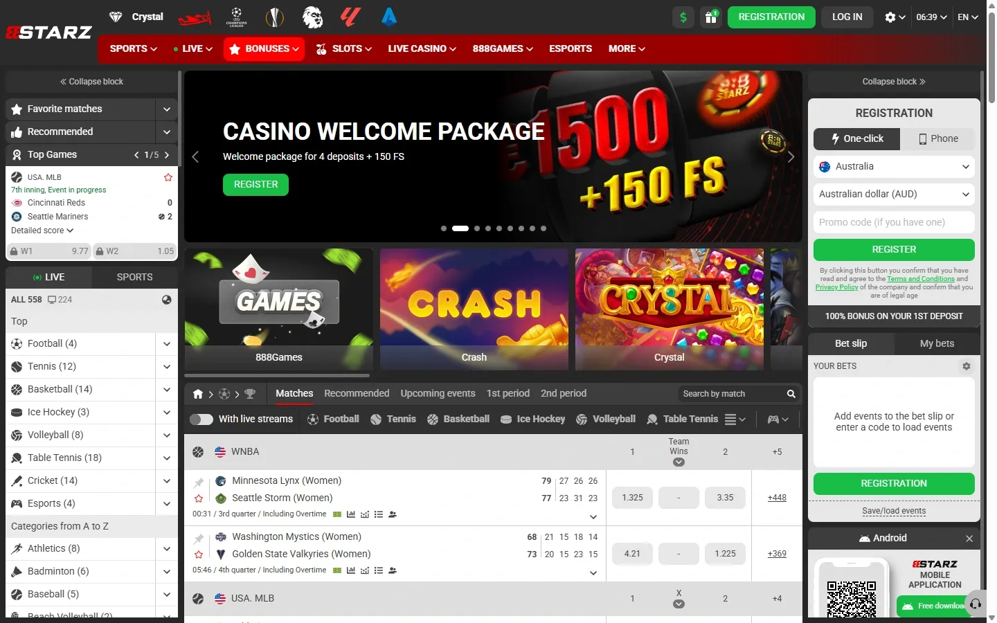 888Starz Casino homepage screenshot