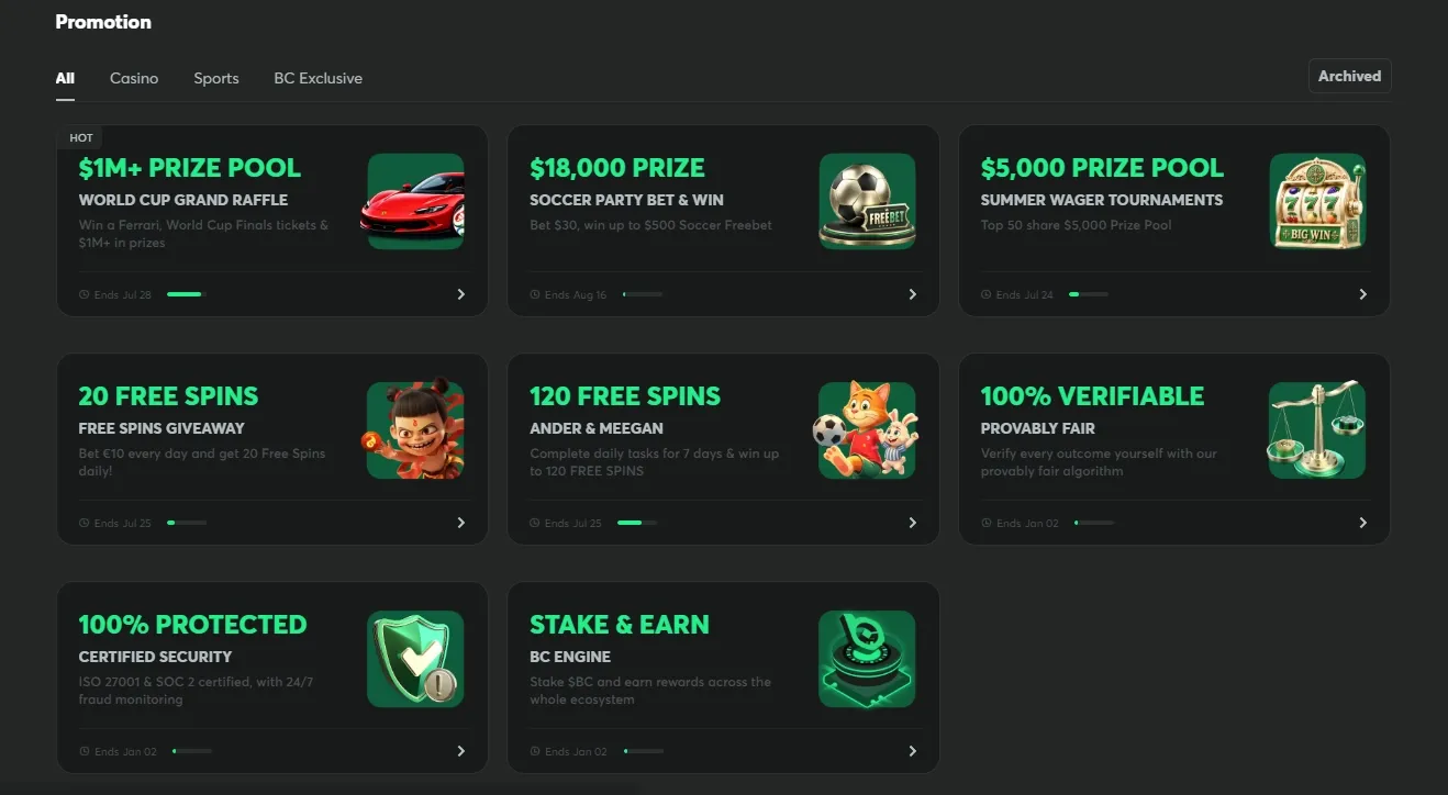 BC.GAME promotions screenshot