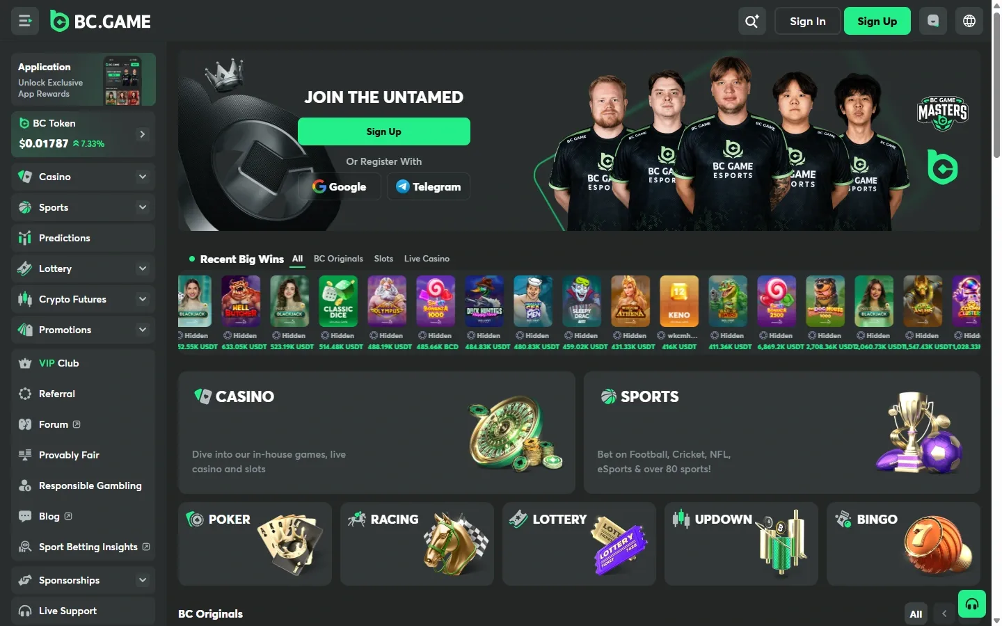 BC.GAME homepage screenshot
