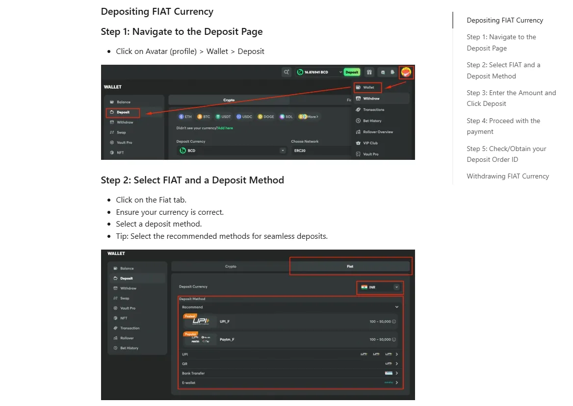 BC.GAME payment methods screenshot