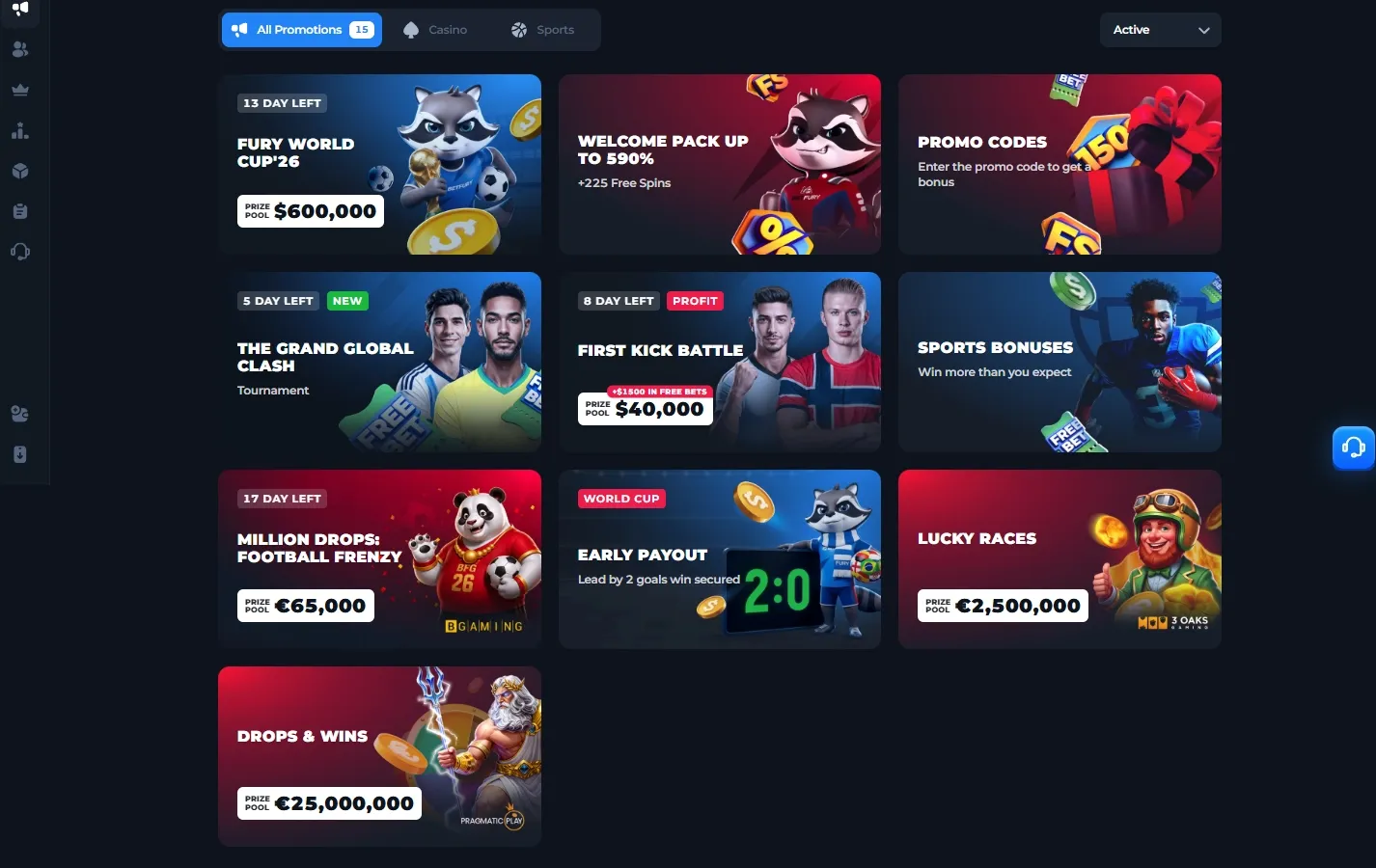 BetFury Casino promotions screenshot