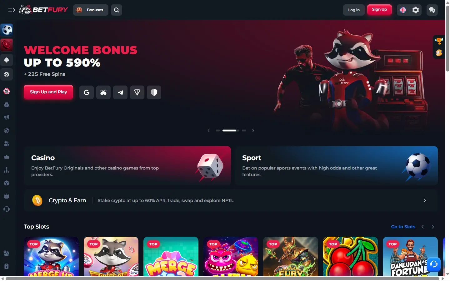 BetFury Casino homepage screenshot