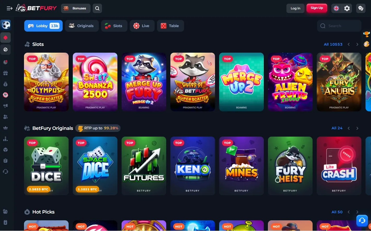 BetFury Casino game lobby screenshot