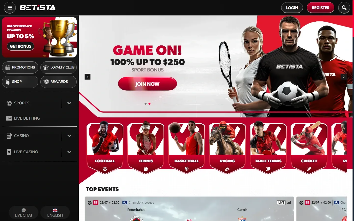 Betista Casino homepage screenshot