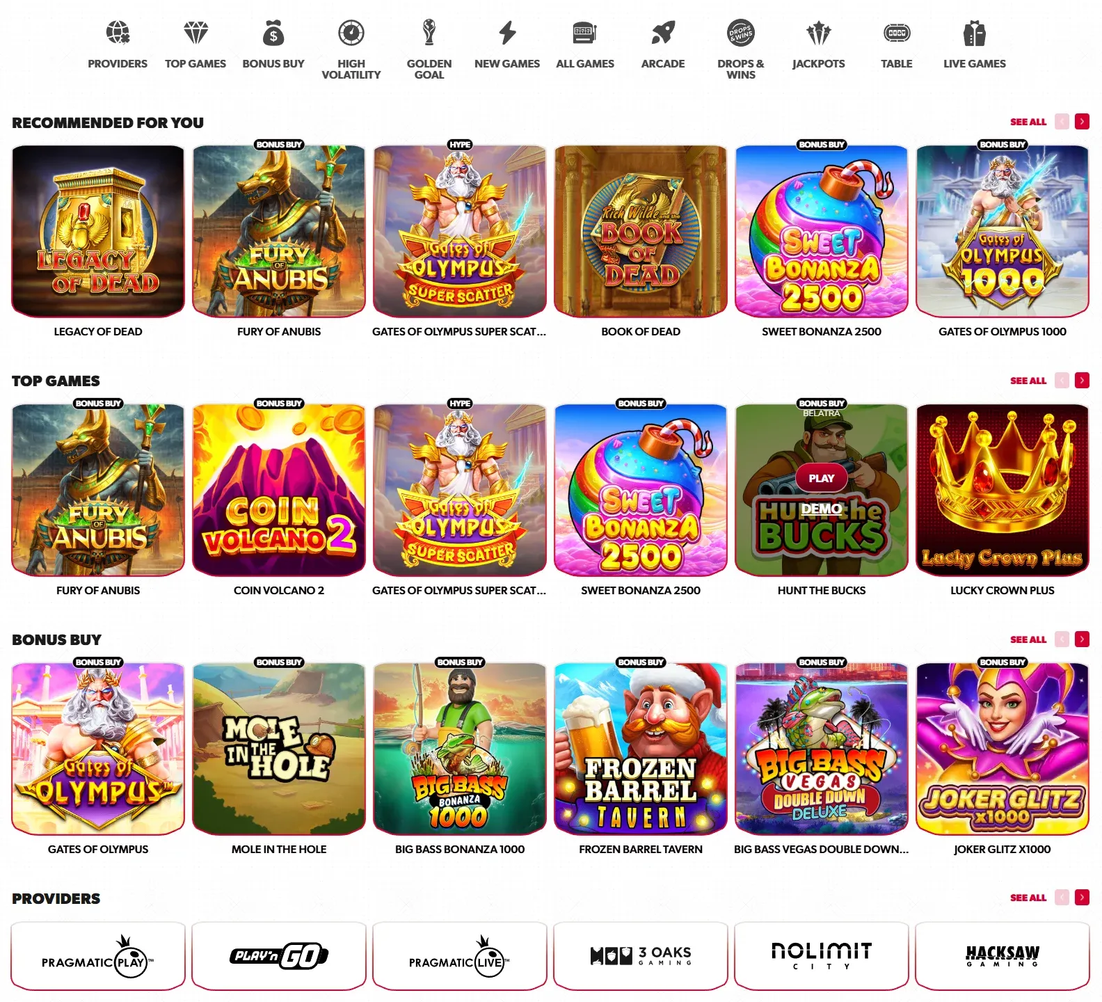 Betista Casino game lobby screenshot