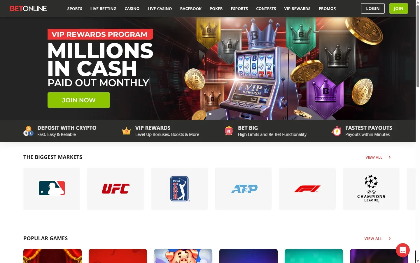BetOnline homepage screenshot