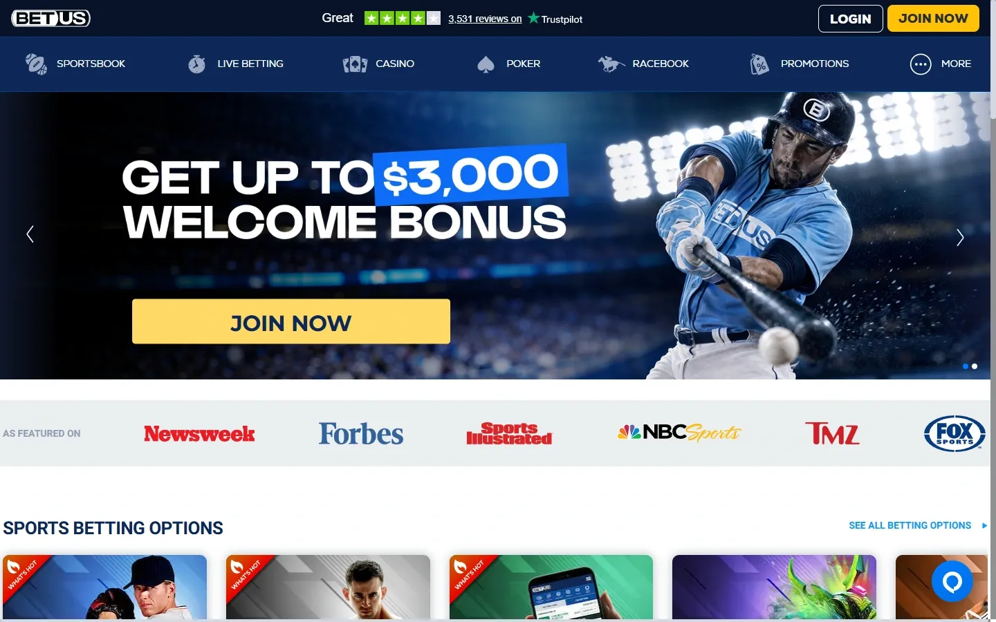BetUS Casino homepage screenshot