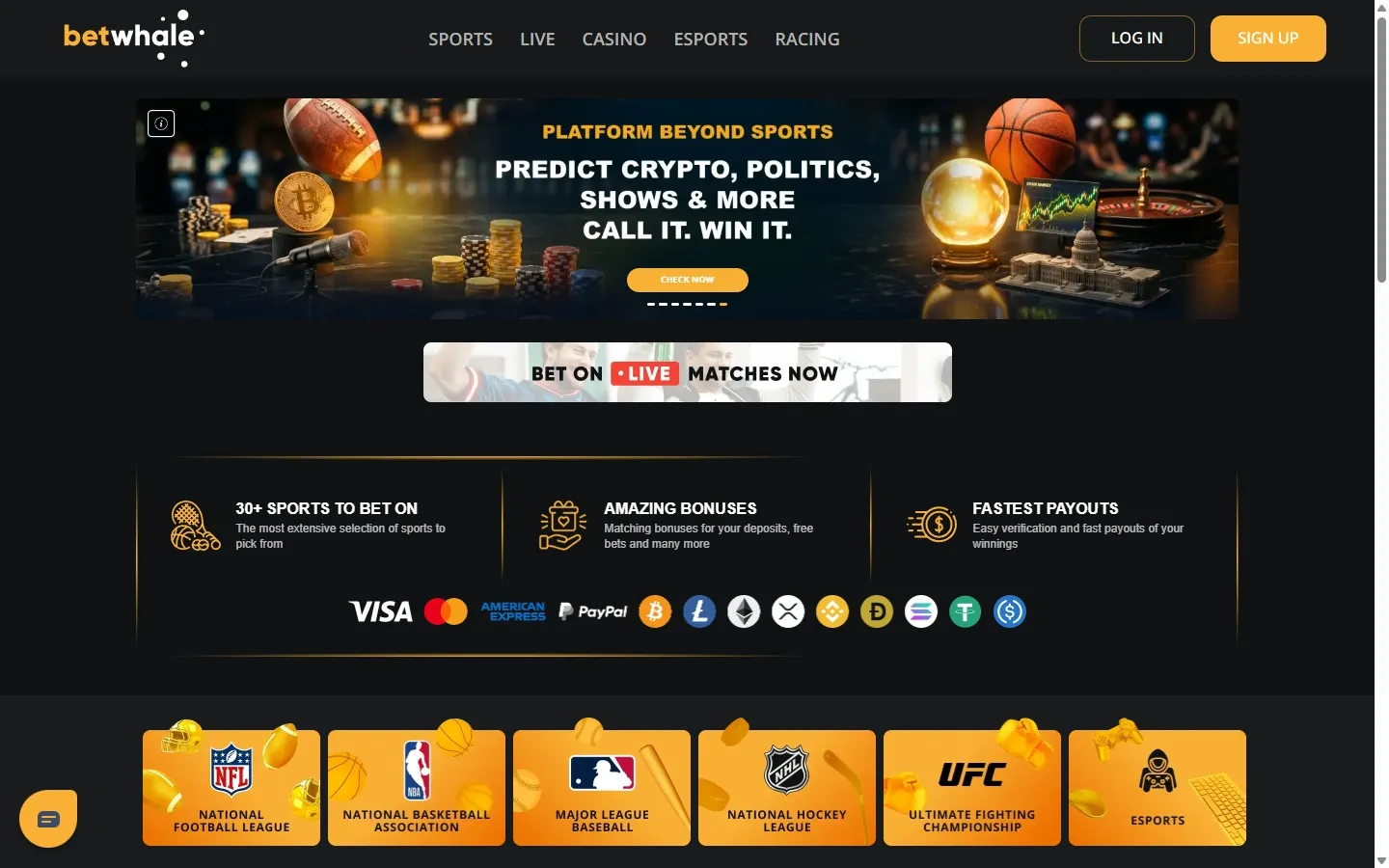 BetWhale Casino homepage screenshot
