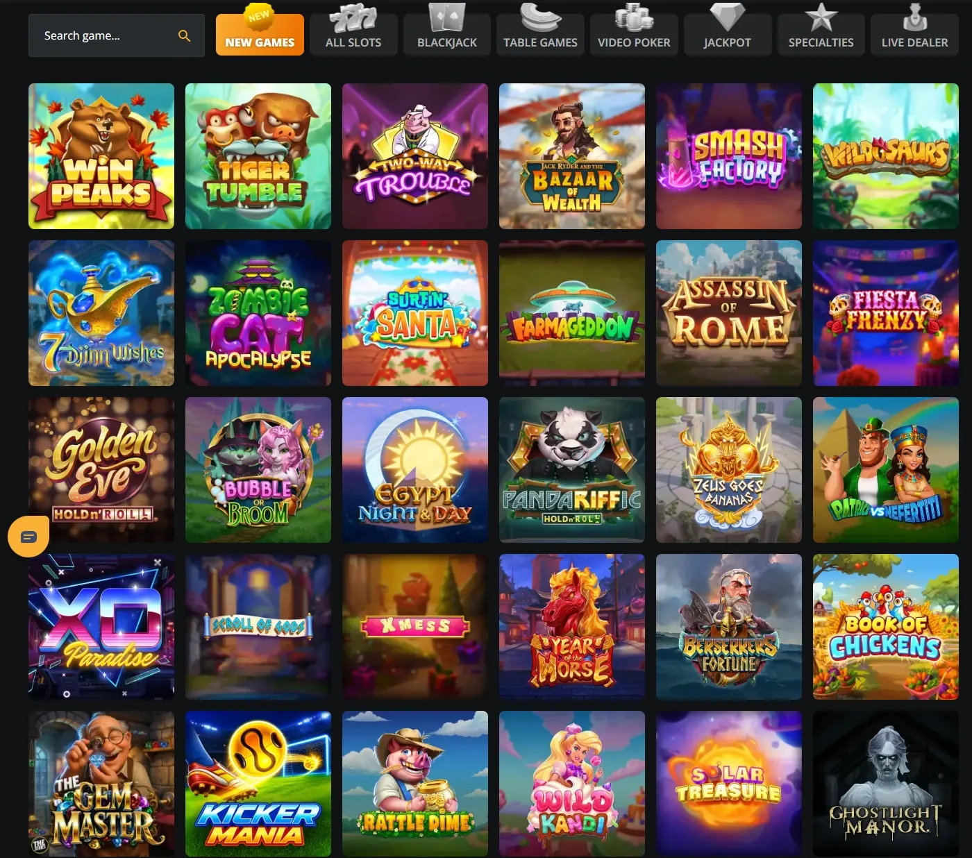 BetWhale Casino game lobby screenshot