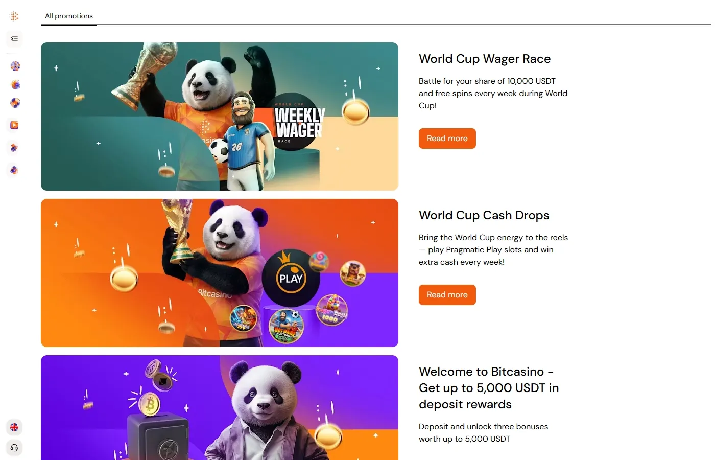 Bitcasino.io promotions screenshot