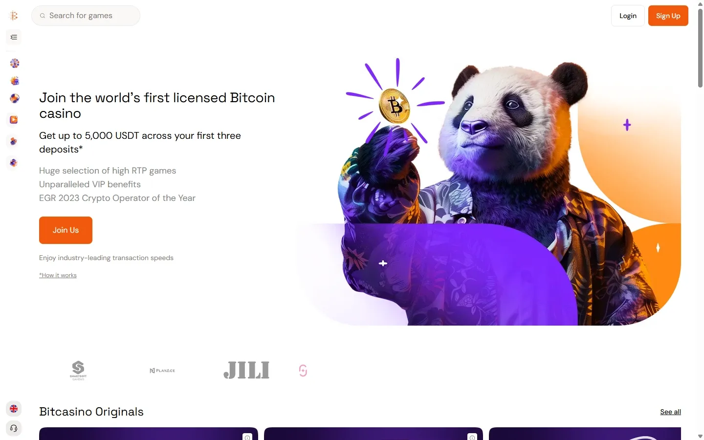 Bitcasino.io homepage screenshot