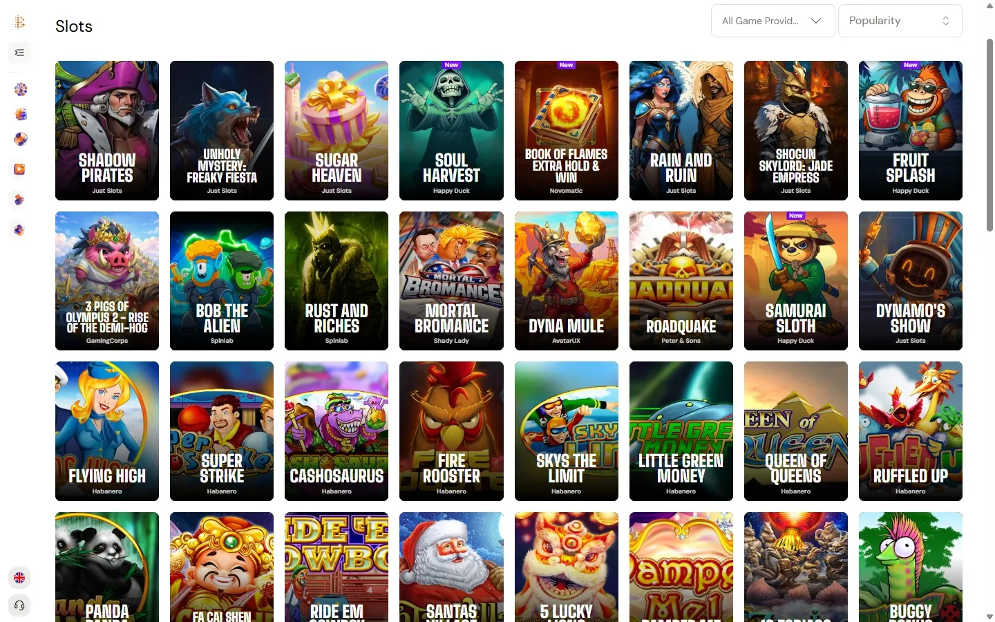 Bitcasino.io game lobby screenshot