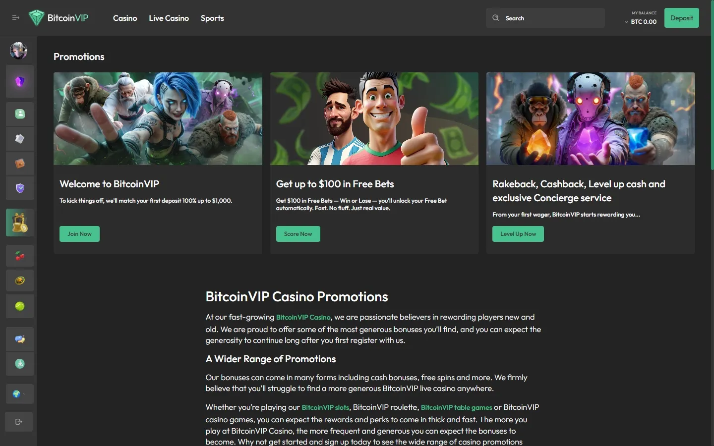 BitcoinVIP promotions screenshot