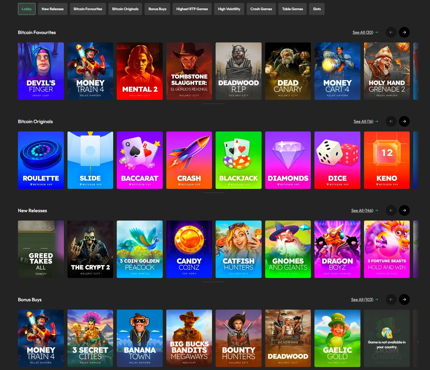 BitcoinVIP game lobby screenshot