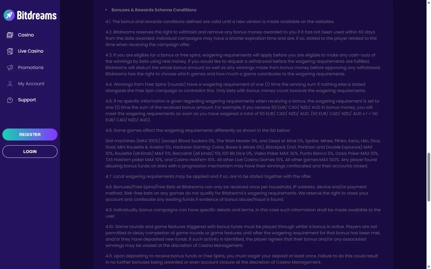 Bitdreams Casino promotions screenshot