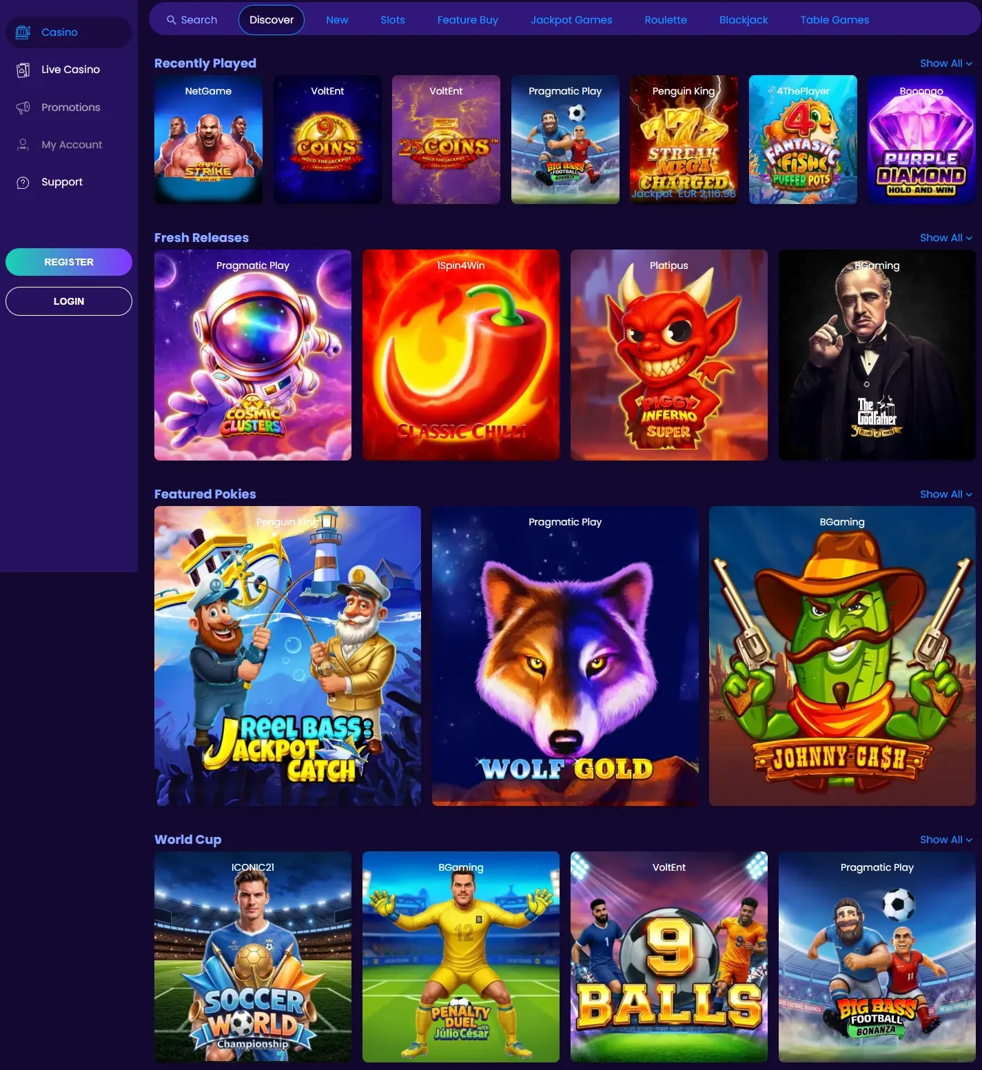 Bitdreams Casino game lobby screenshot