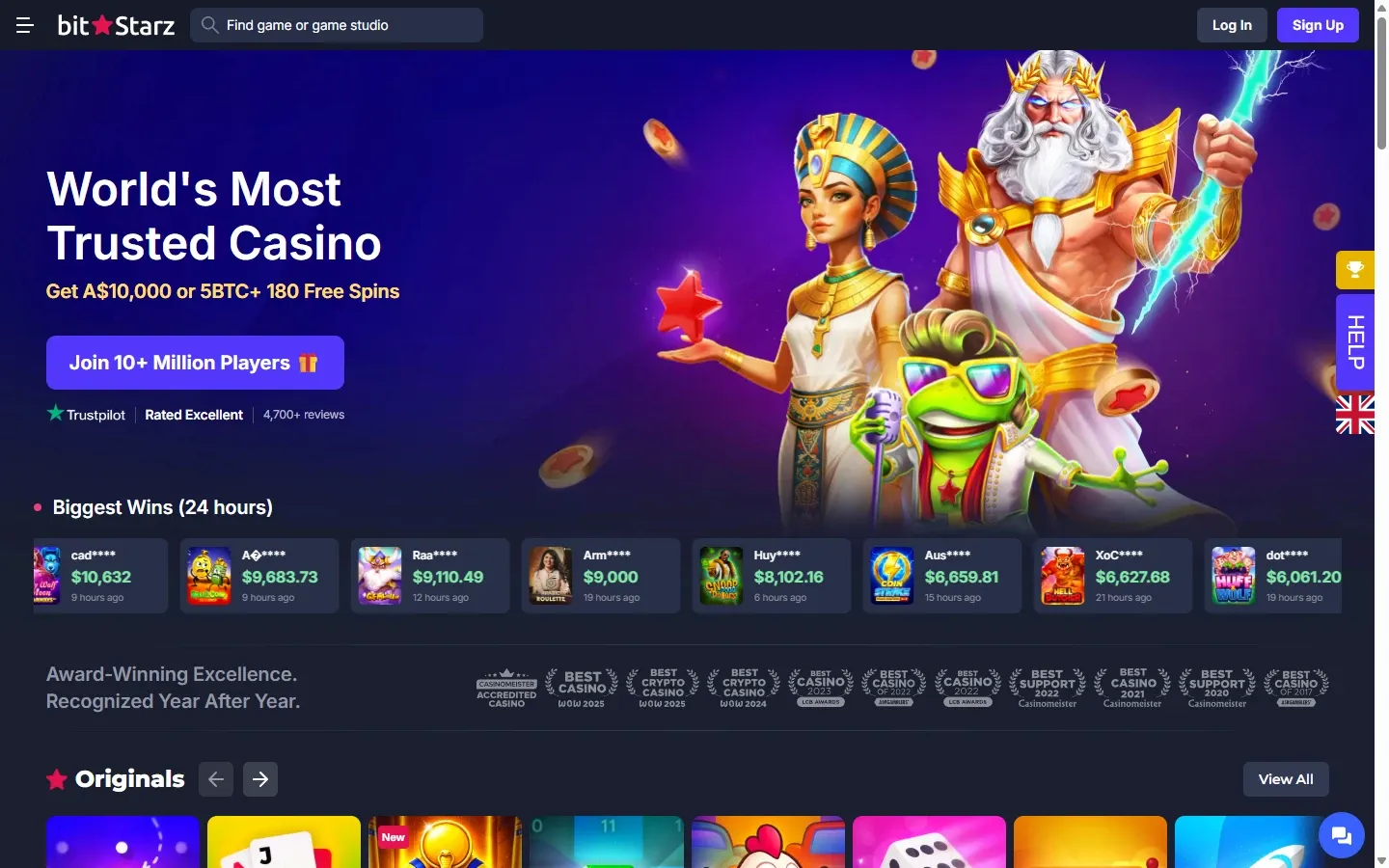BitStarz homepage screenshot