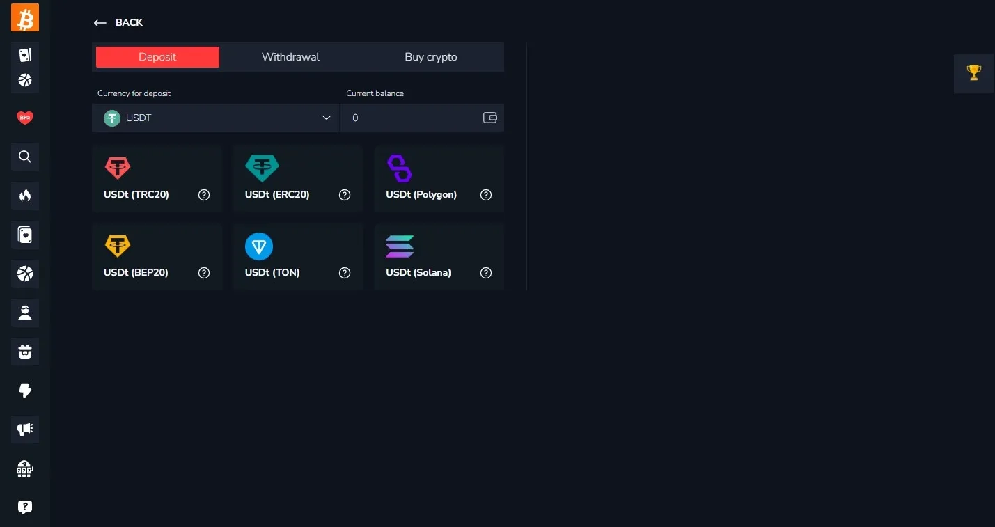 Bitz.io payment methods screenshot