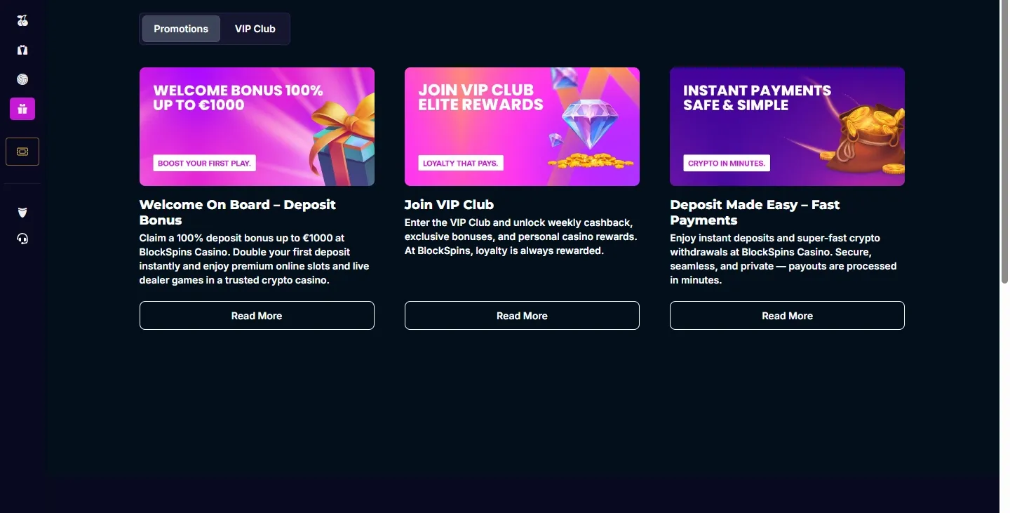 Blockspins Casino promotions screenshot