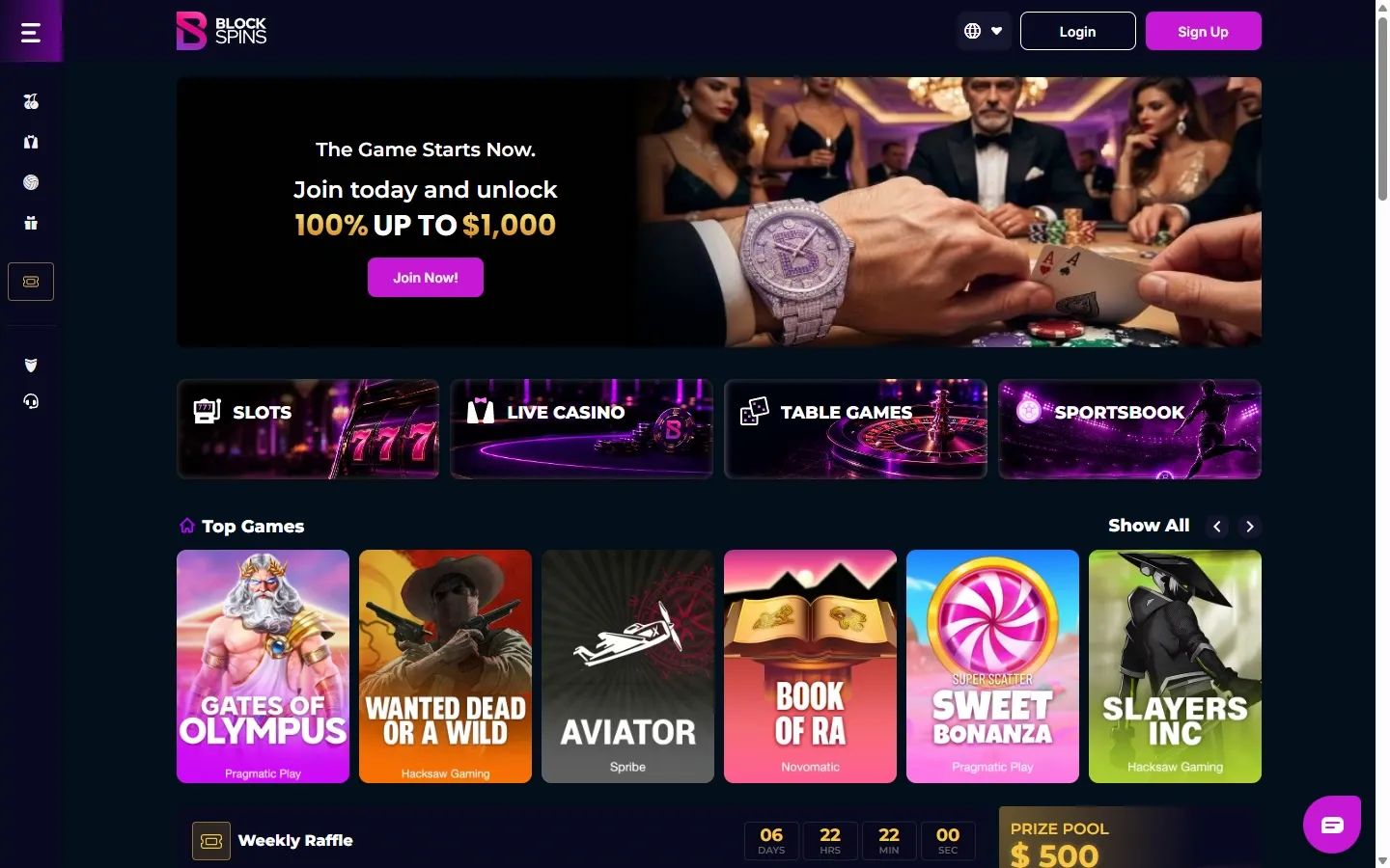 Blockspins Casino homepage screenshot
