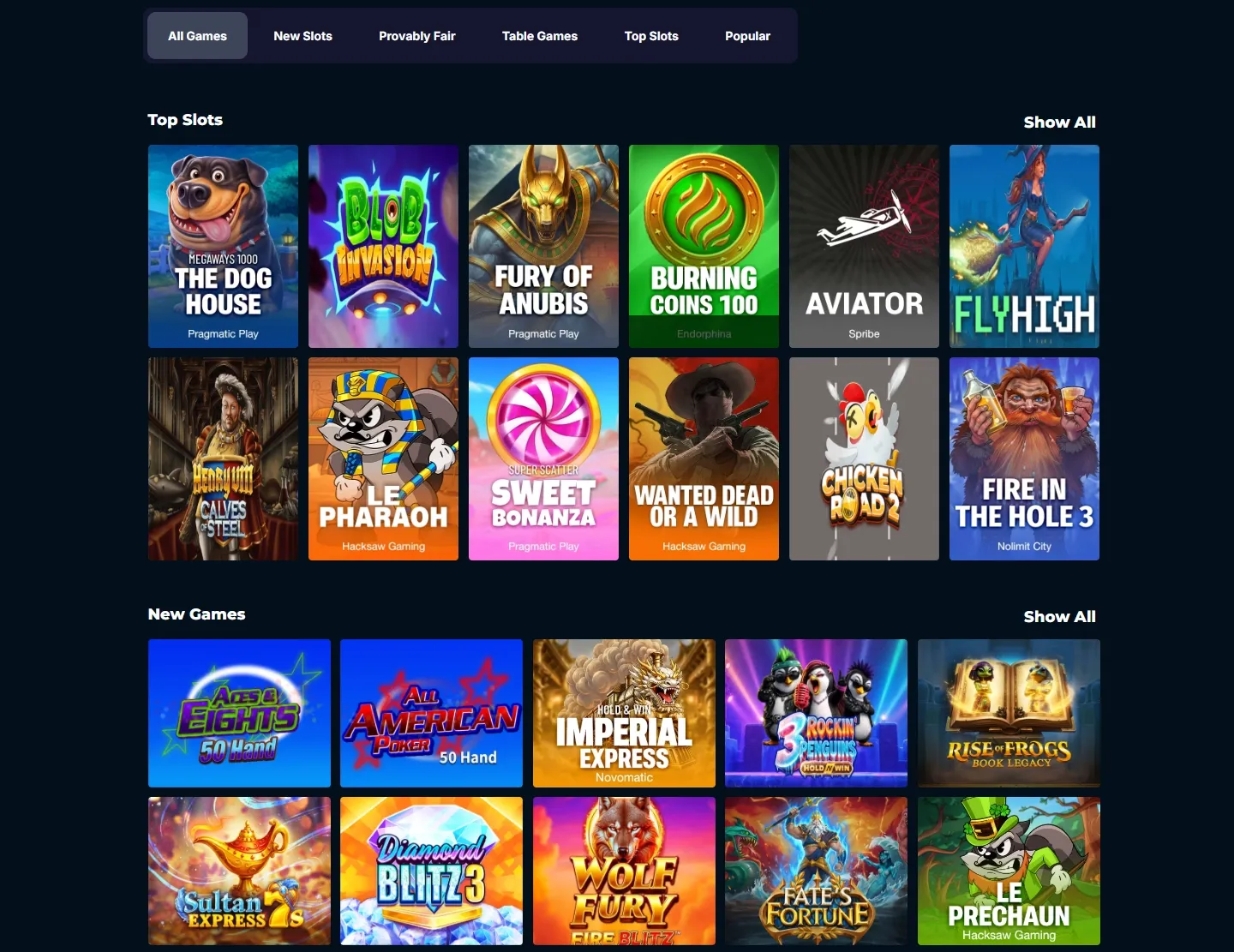 Blockspins Casino game lobby screenshot