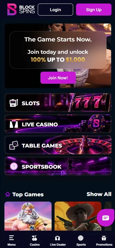 Blockspins Casino mobile screenshot