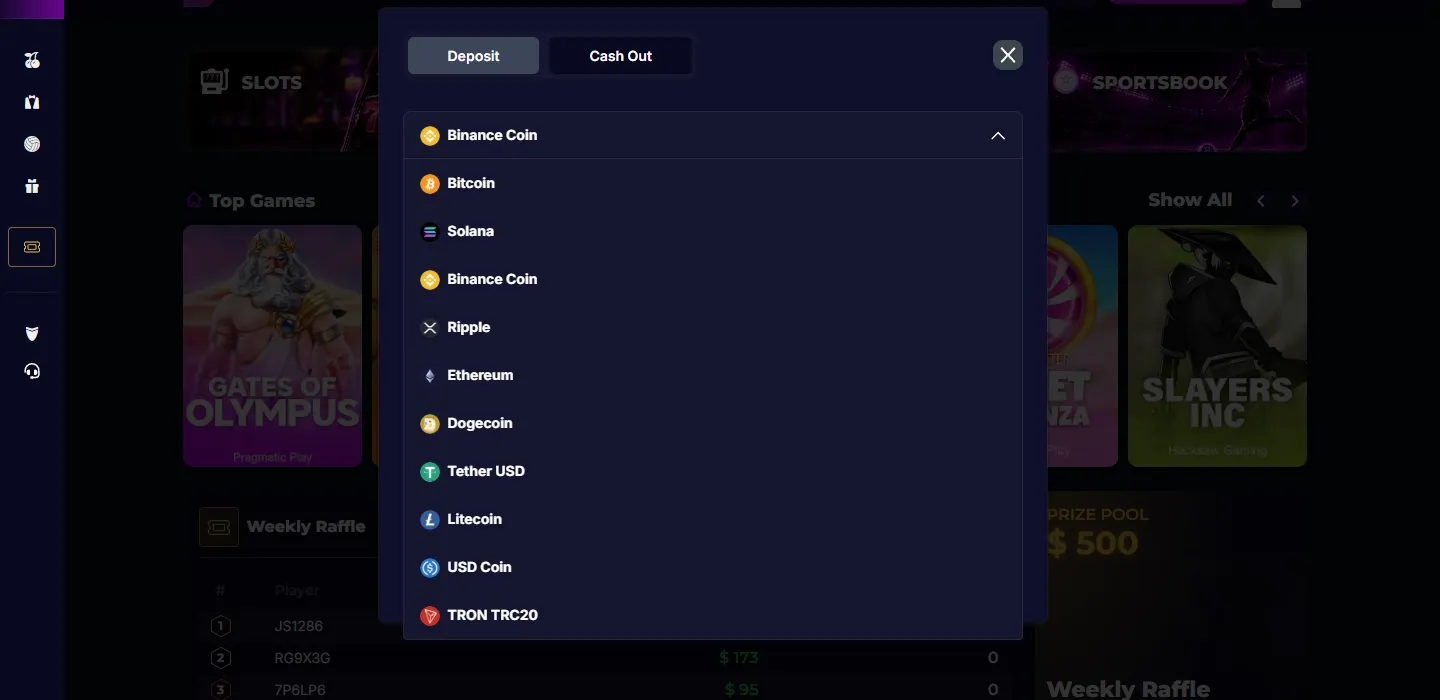 Blockspins Casino payment methods screenshot
