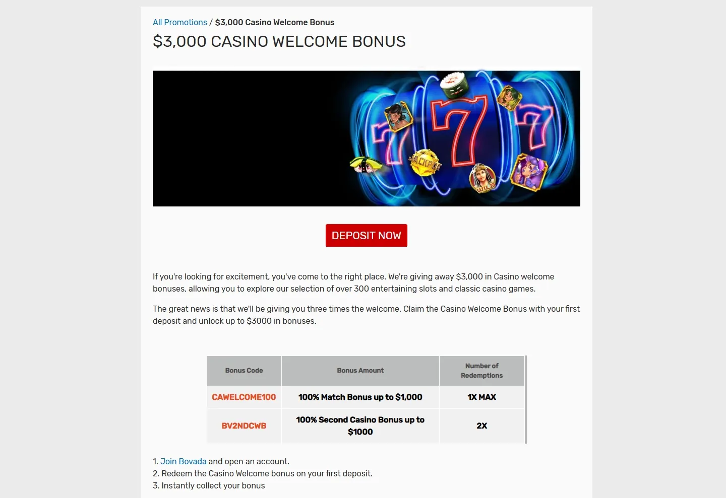 Bovada.lv promotions screenshot