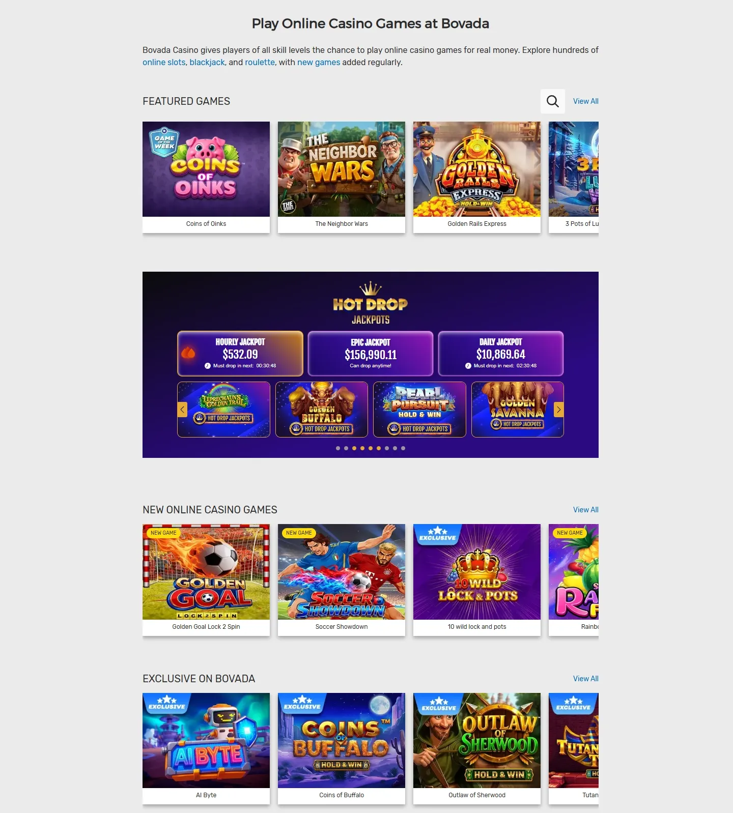 Bovada.lv game lobby screenshot