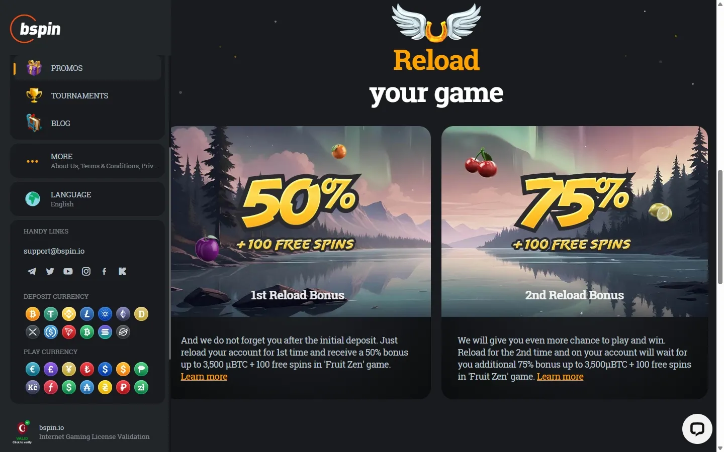 Bspin.io promotions screenshot