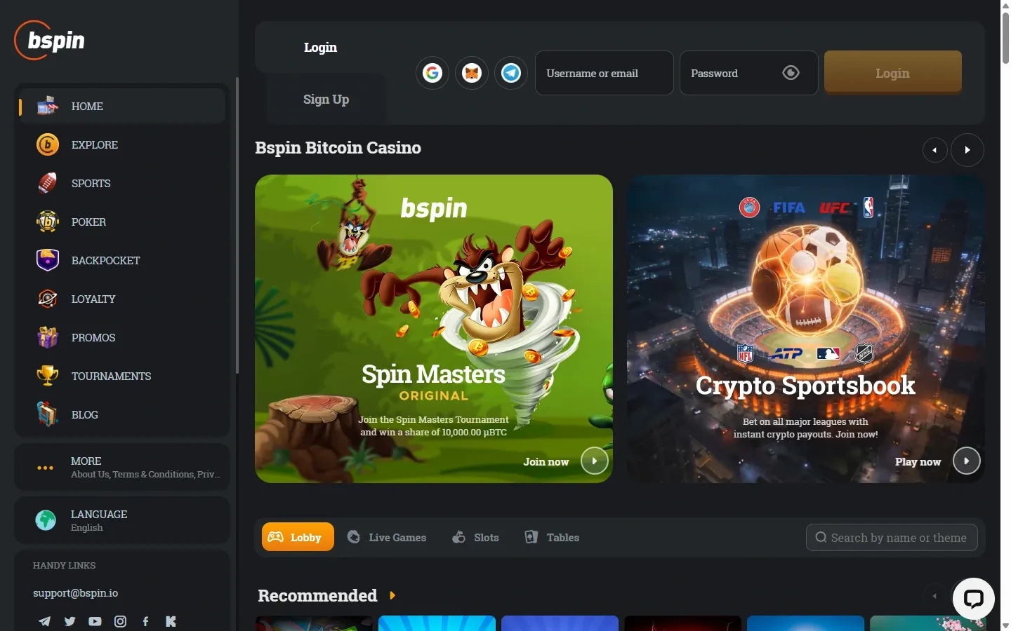 Bspin.io homepage screenshot
