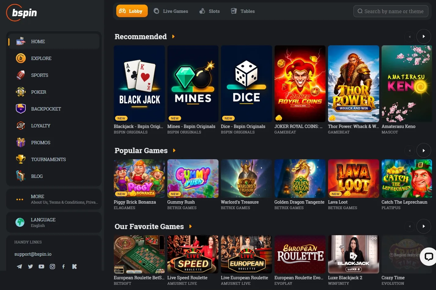 Bspin.io game lobby screenshot