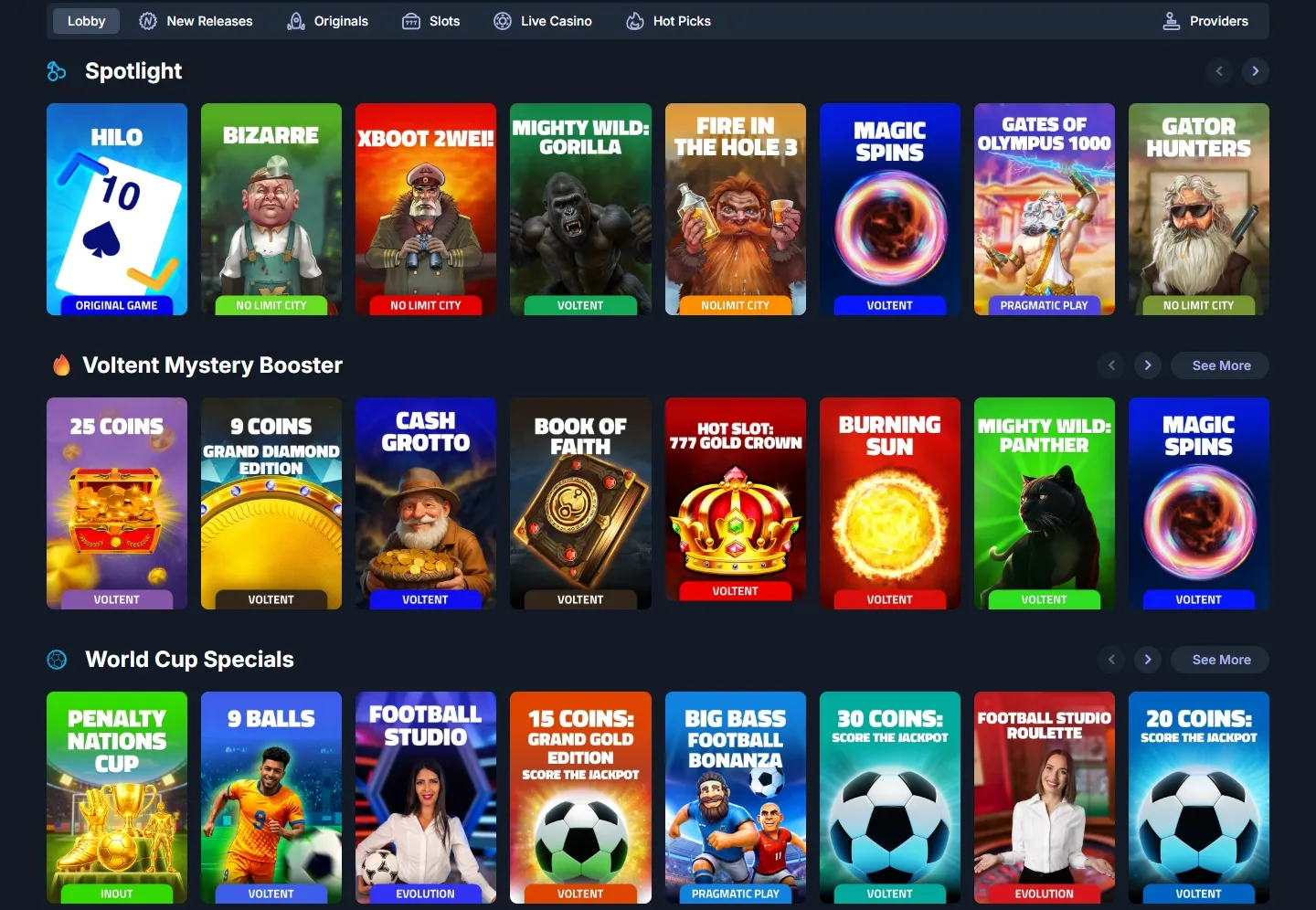 Casinobet game lobby screenshot