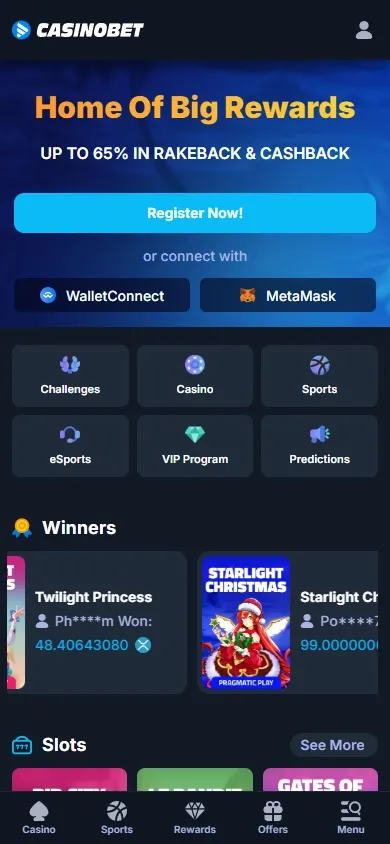 Casinobet mobile screenshot