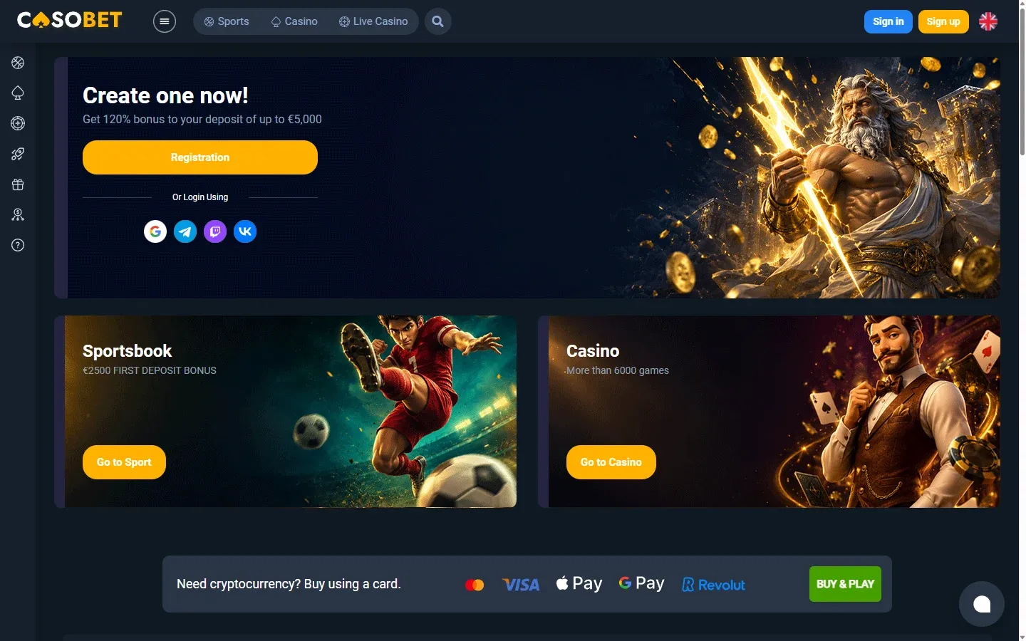 Casobet Casino homepage screenshot