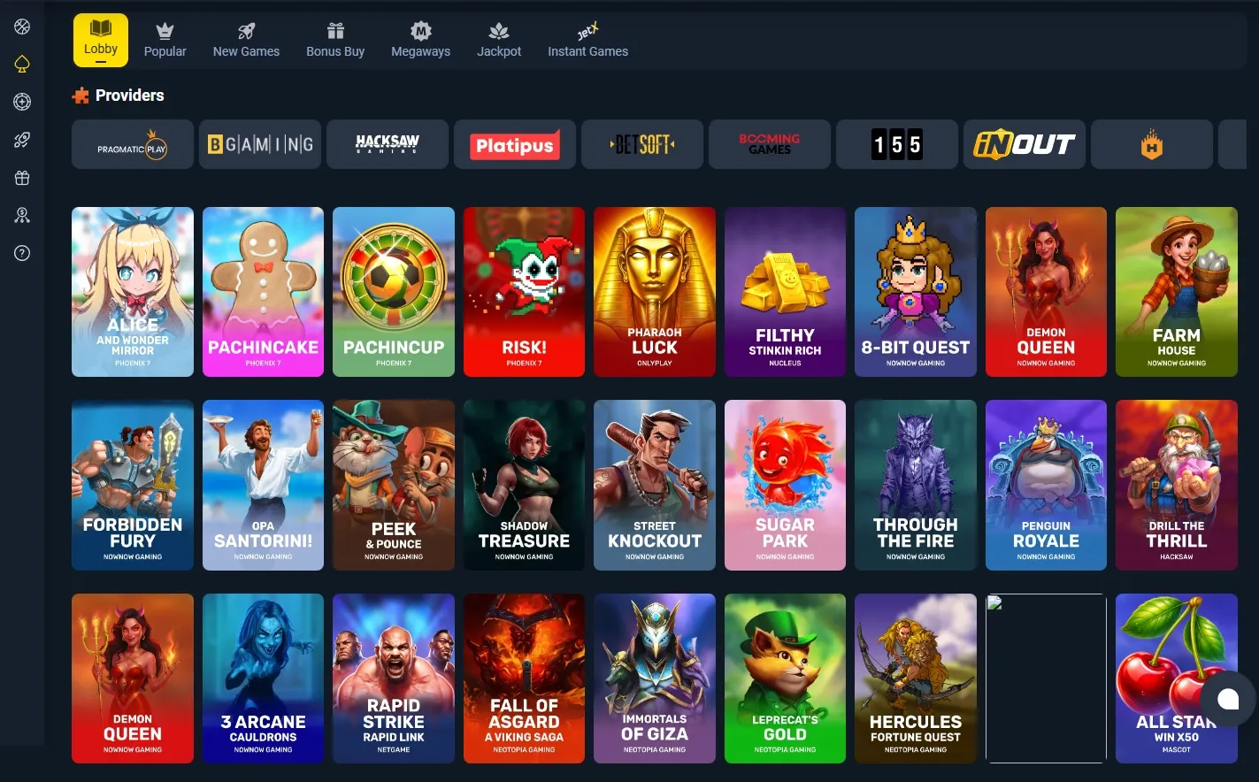 Casobet Casino game lobby screenshot