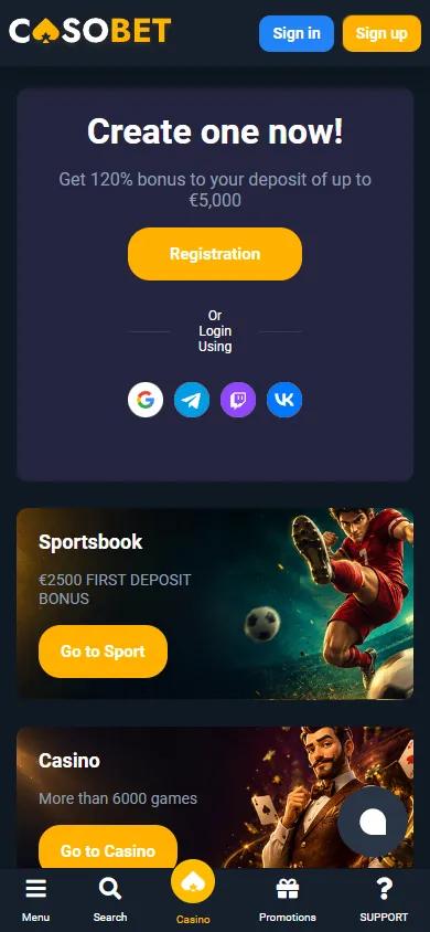 Casobet Casino mobile screenshot