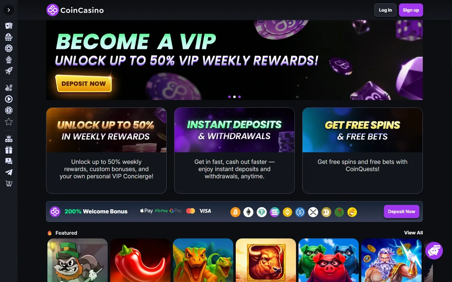 CoinCasino homepage screenshot