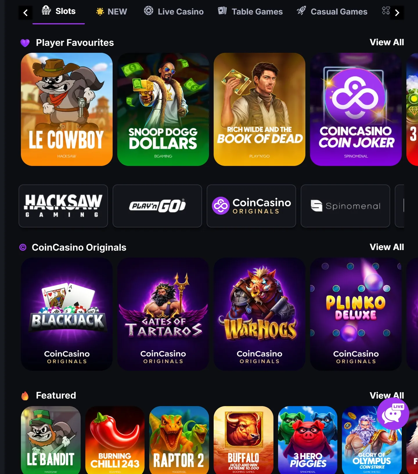 CoinCasino game lobby screenshot