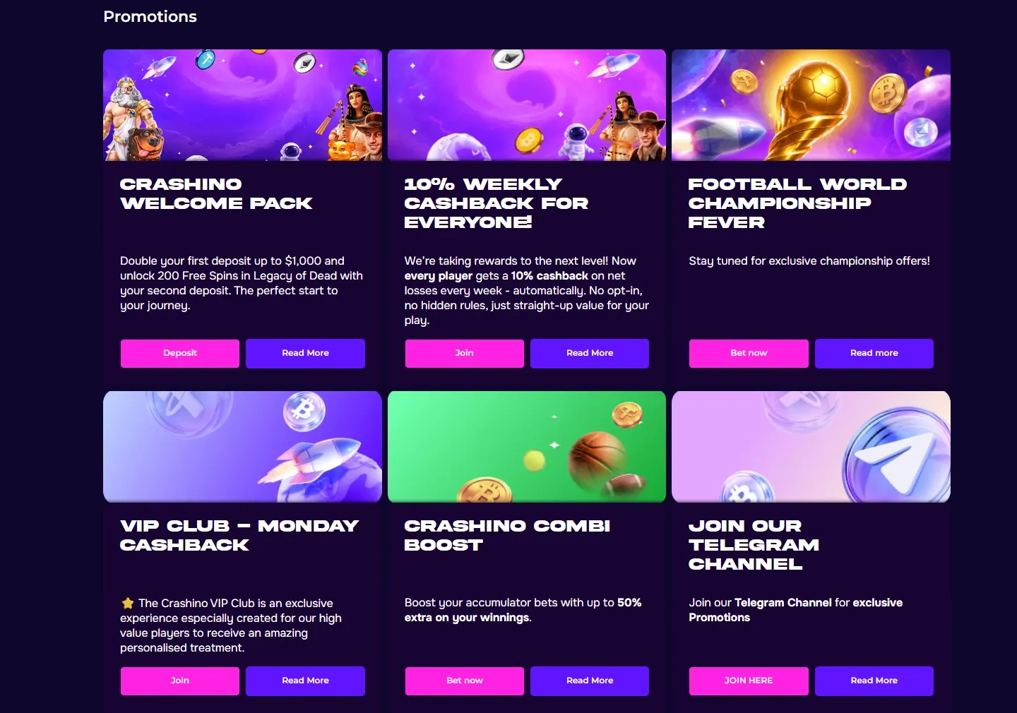 Crashino Casino promotions screenshot