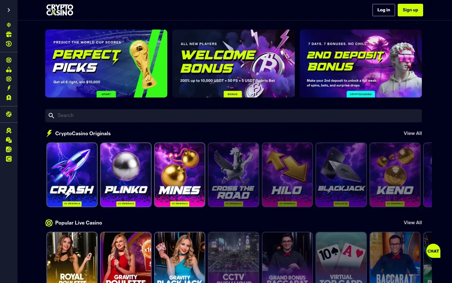 CryptoCasino homepage screenshot