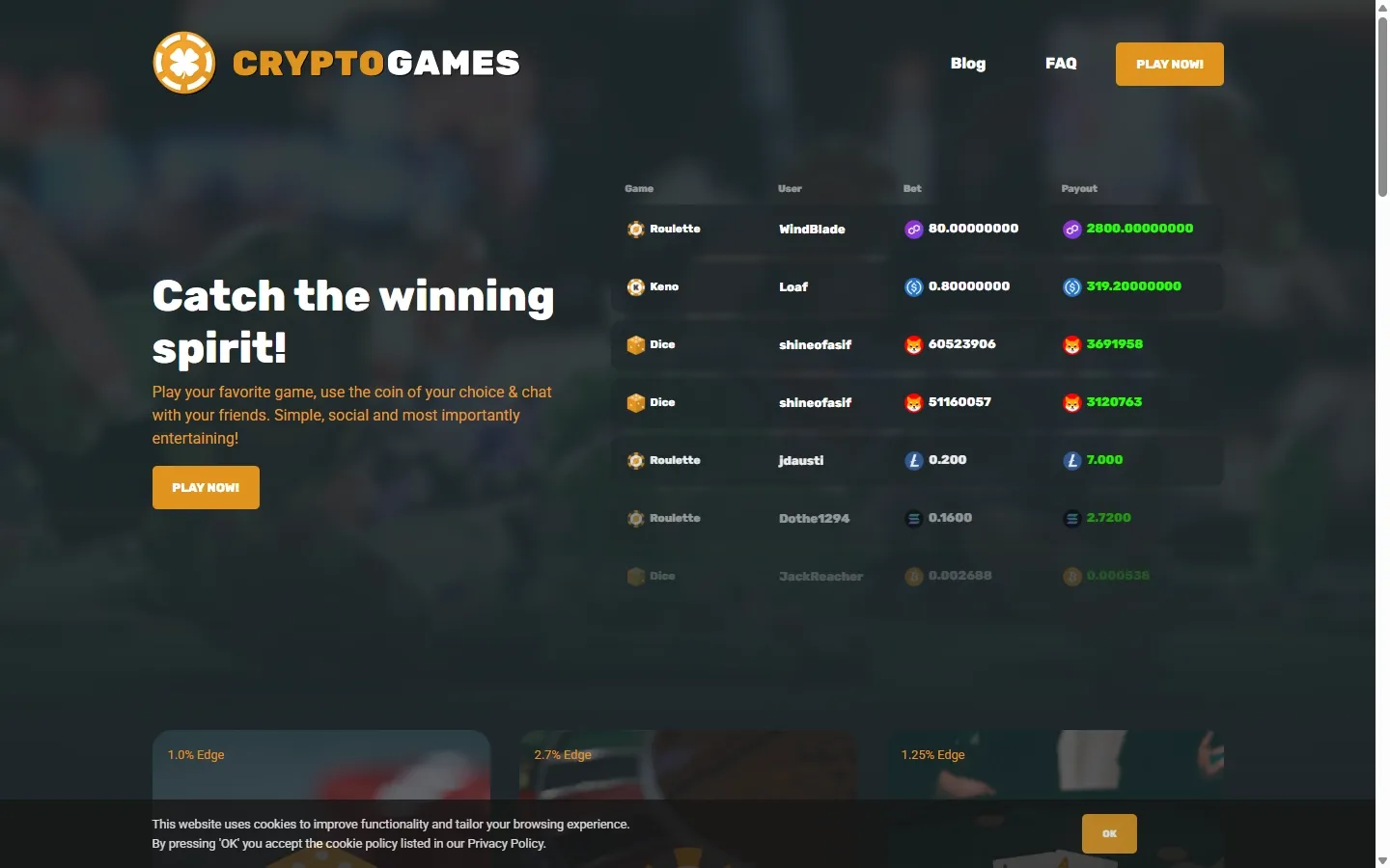 Crypto-Games.io homepage screenshot