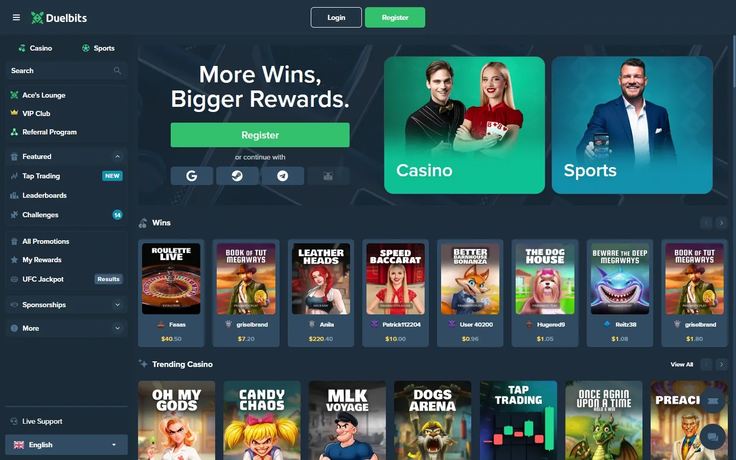 Duelbits Casino homepage screenshot