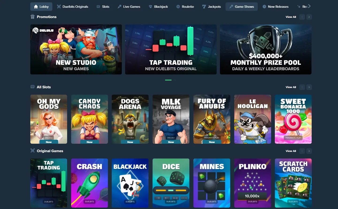 Duelbits Casino game lobby screenshot