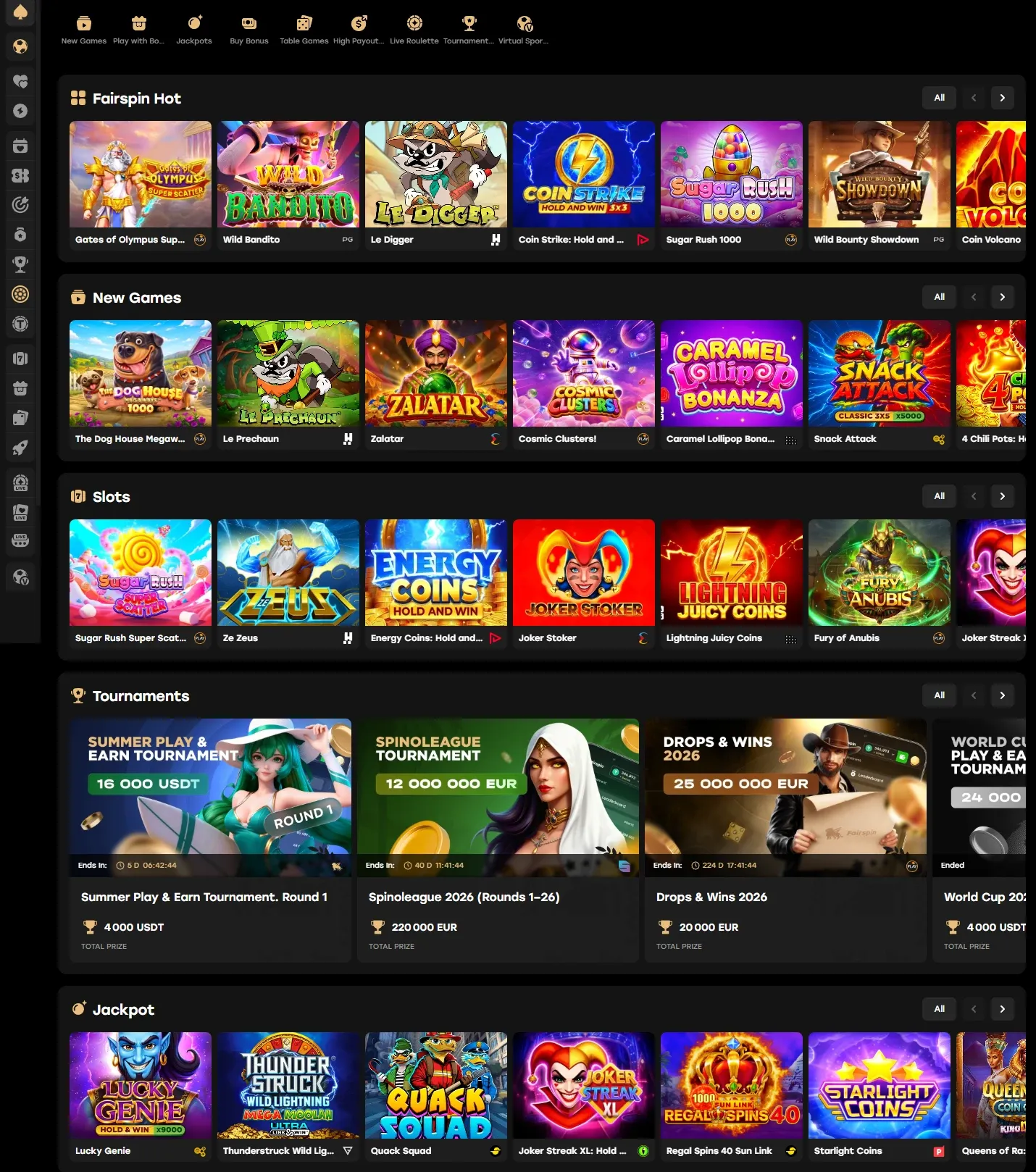 Fairspin Casino game lobby screenshot