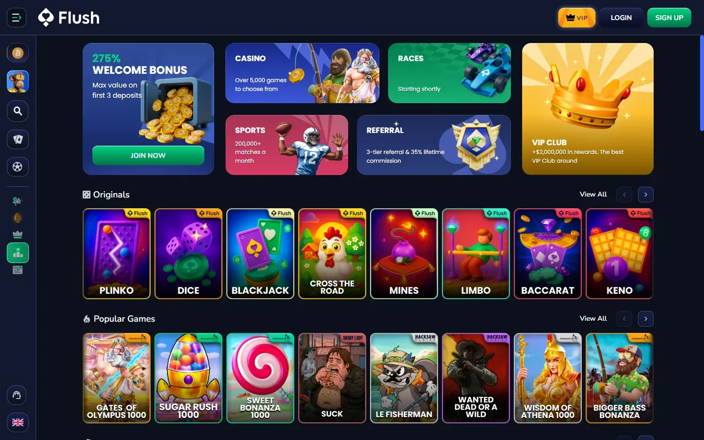Flush Casino homepage screenshot